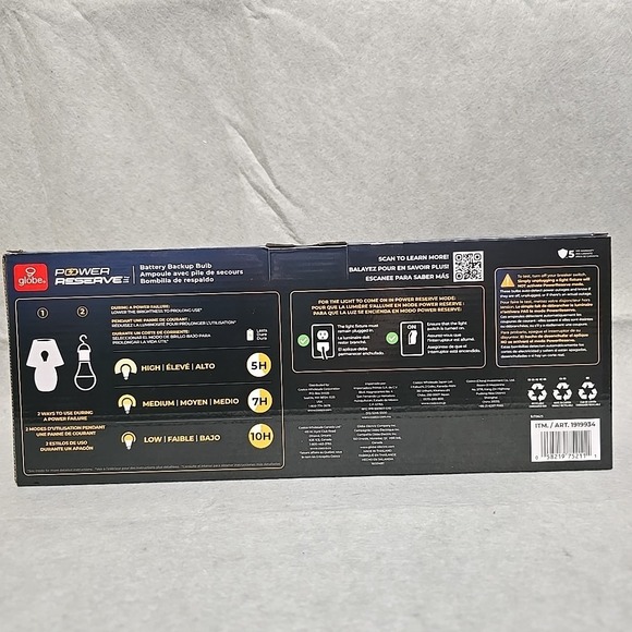 Globe Power Reserve Battery Backup Bulb Warm Light 3000K A21 800lm 60W 6-Pack - Picture 2 of 5